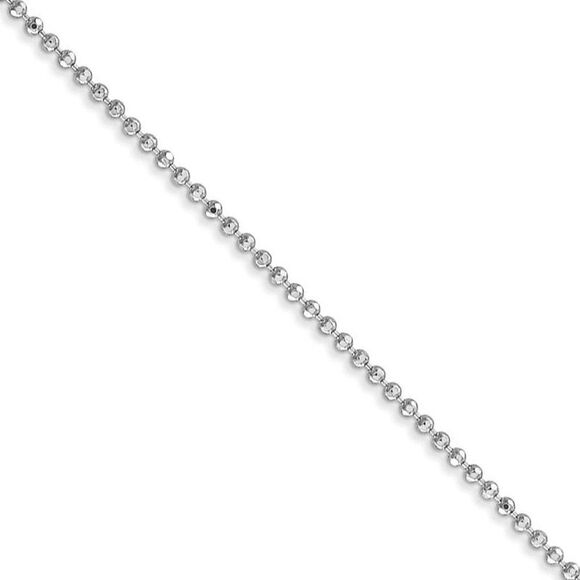 1.2mm, 14k White Gold, Diamond Cut Bead Chain Necklace, 14in